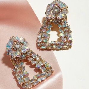 Gold iridecent diamond triangle shaped  earrings